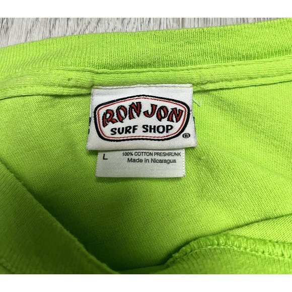 Ron Jon Surf Shop Clearwater Beach T Shirt Lime Green Size Large Surfer Tee - Picture 4 of 6